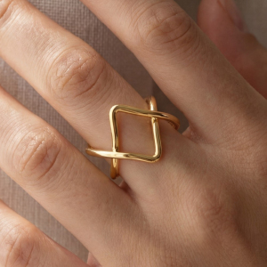 Gold Open Chevron Criss Cross Adjustable Ring
