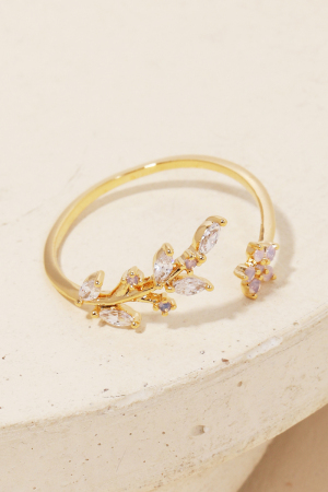 Gold Dipped Dainty Leaf Flower Open Ring