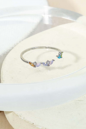 Gold Dipped Delicate Floral Rhinestone Fashion Open Ring