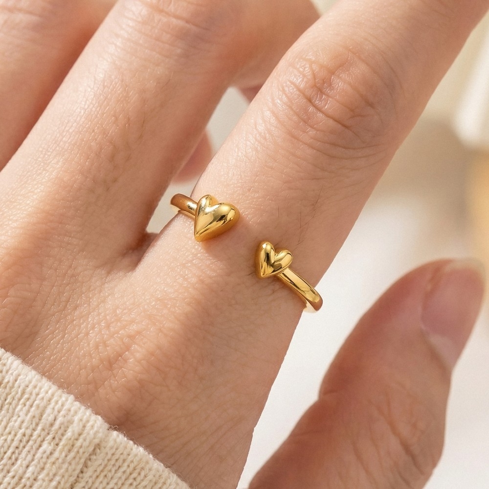 Gold Dipped Delicate Double Heart Open Ring