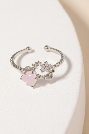 Flower Heart Rhinestone Fashion Ring