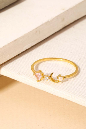 Delicate Open Rhinestone Moon Fashion Ring