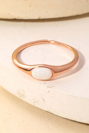 Gold Dipped Delicate Oval Opal Stone Fashion Ring