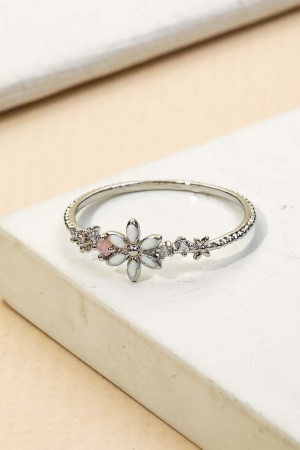 Enamel Flower Rhinestone Textured Fashion Ring