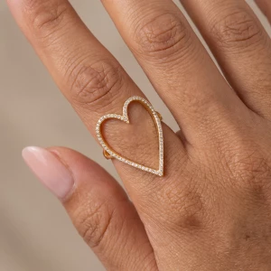 Oversized Pave Cz Open Heart Statement Ring