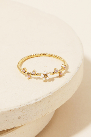 Dainty Painted Flower And Studs Band Ring