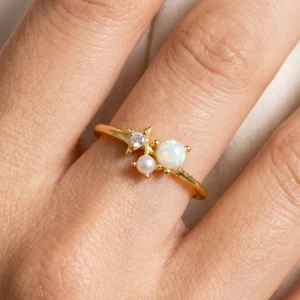 18K Gold Dipped Opal Pearl Star Cluster Ring