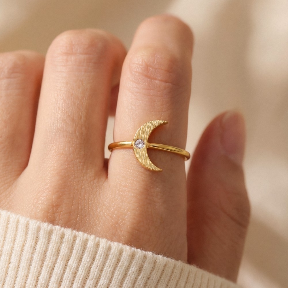 Gold Dipped Crescent Moon Adjustable Ring