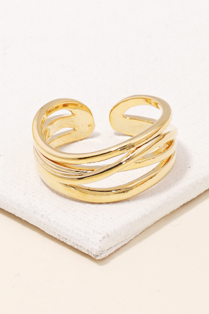 Gold Dipped Four Line Metallic Fashion Ring