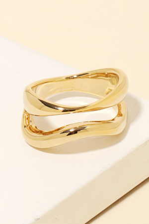 Warped Metallic Double Line Ring