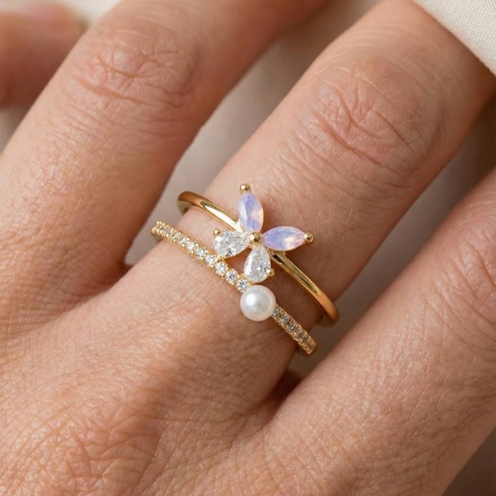 Cz Butterfly Double Row Ring
