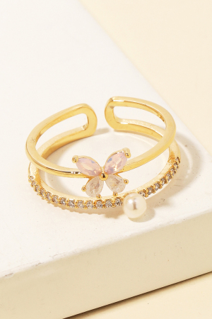 Rhinestone Butterfly Double Row Ring