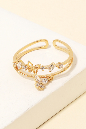 Two Row Butterfly Rhinestone Ring
