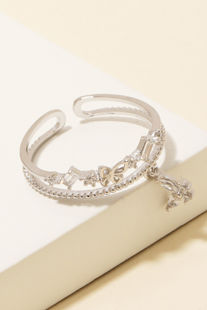Two Row Butterfly Rhinestone Ring