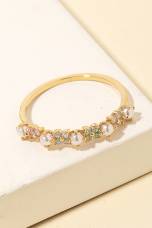 Opal Rhinestone Flower Ring