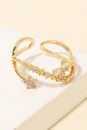 Double Band Twist Flower Butterfly Ring