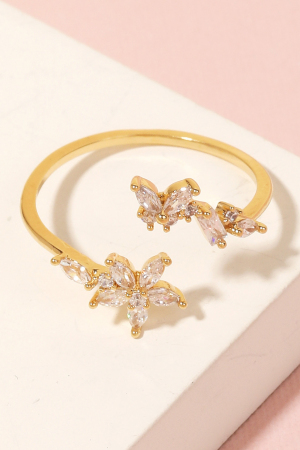 Rhinestone Flower Butterfly Open Ring