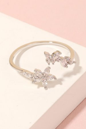 Rhinestone Flower Butterfly Open Ring