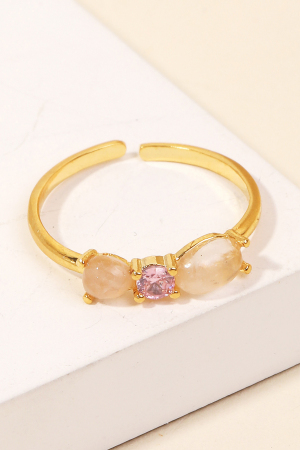 Gold Dipped Triple Stud Metallic Band Ring