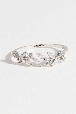 Cluster Cubic Zirconia Fern Open Band Ring