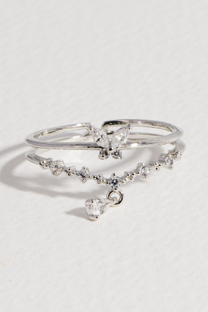 Cubic Zirconia Butterfly And Charm Open Band Ring