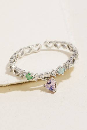 Cubic Zirconia Heart Charm Band Ring