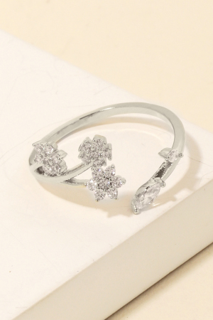 Pave Cubic Zirconia Flowers Open Band Ring