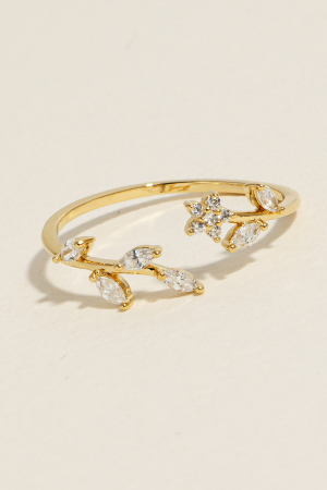 Dainty Studded Fern Open Band Ring