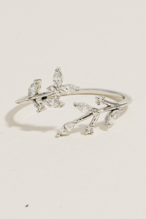 Dainty Studded Fern Open Band Ring