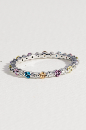 Round Cubic Zirconia Station Band Ring