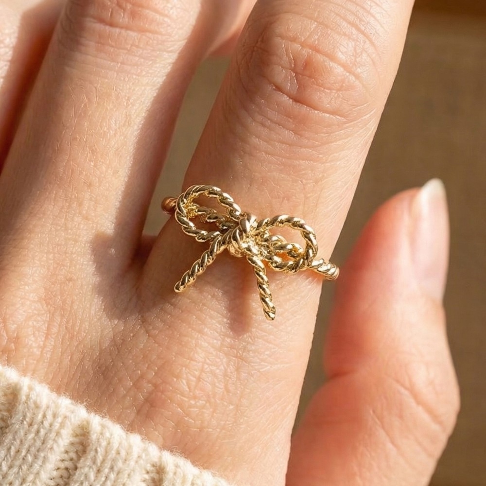 Twisted Metallic Ribbon Bow Band Ring