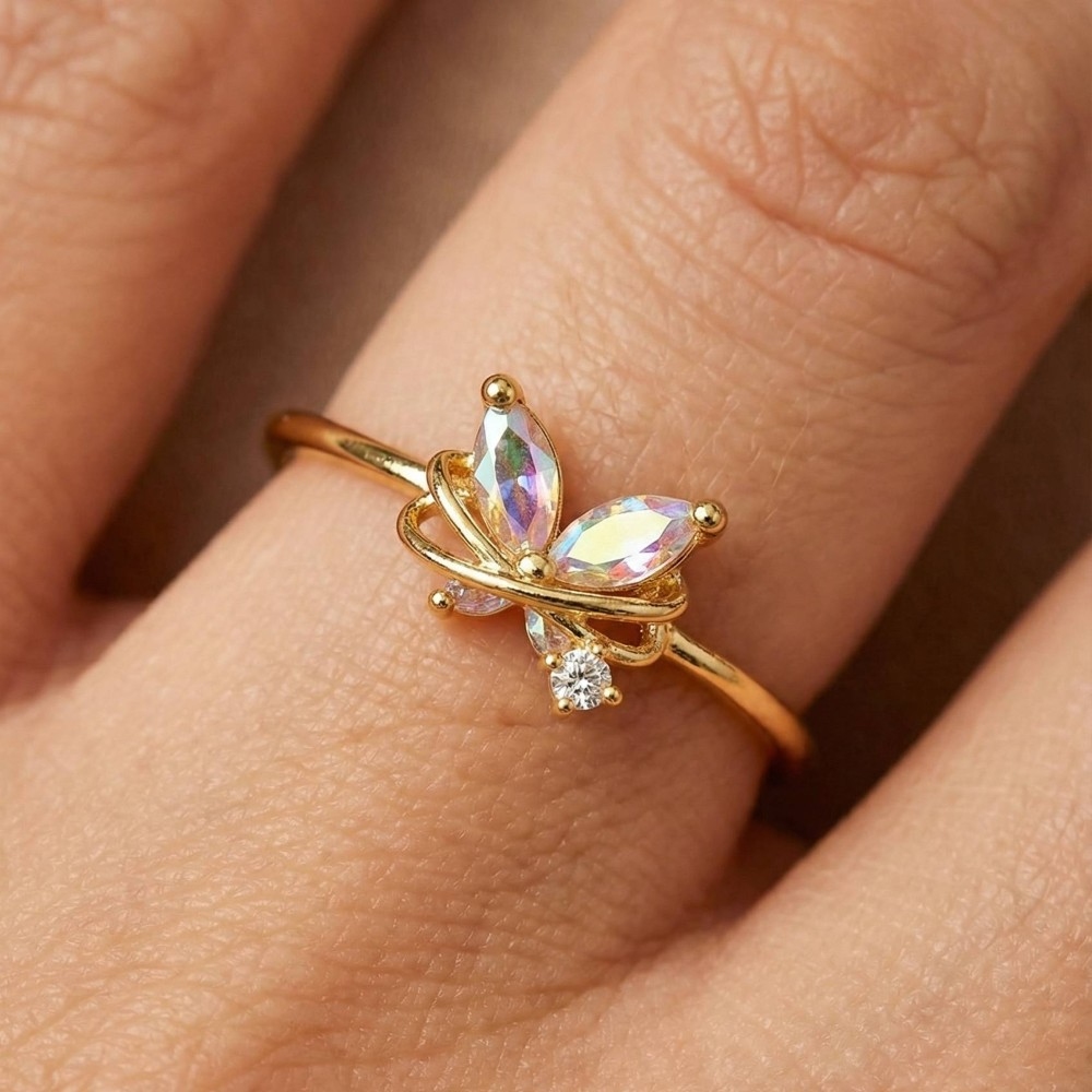 Iridescent Studded Butterfly Band Ring