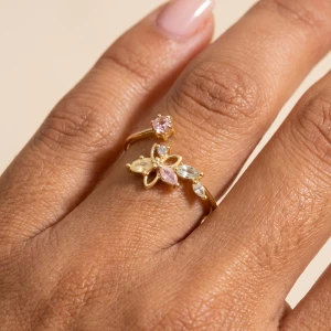 Pastel Cz Flower Bypass Open Ring