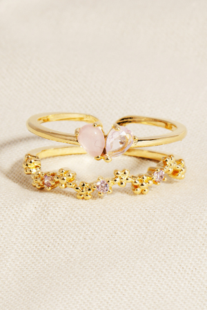 Two Row Floral Rhinestone Ring