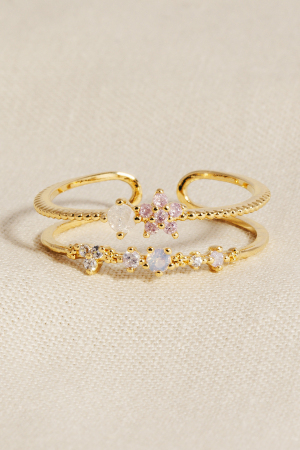 Two Row Rhinestone Flower Ring