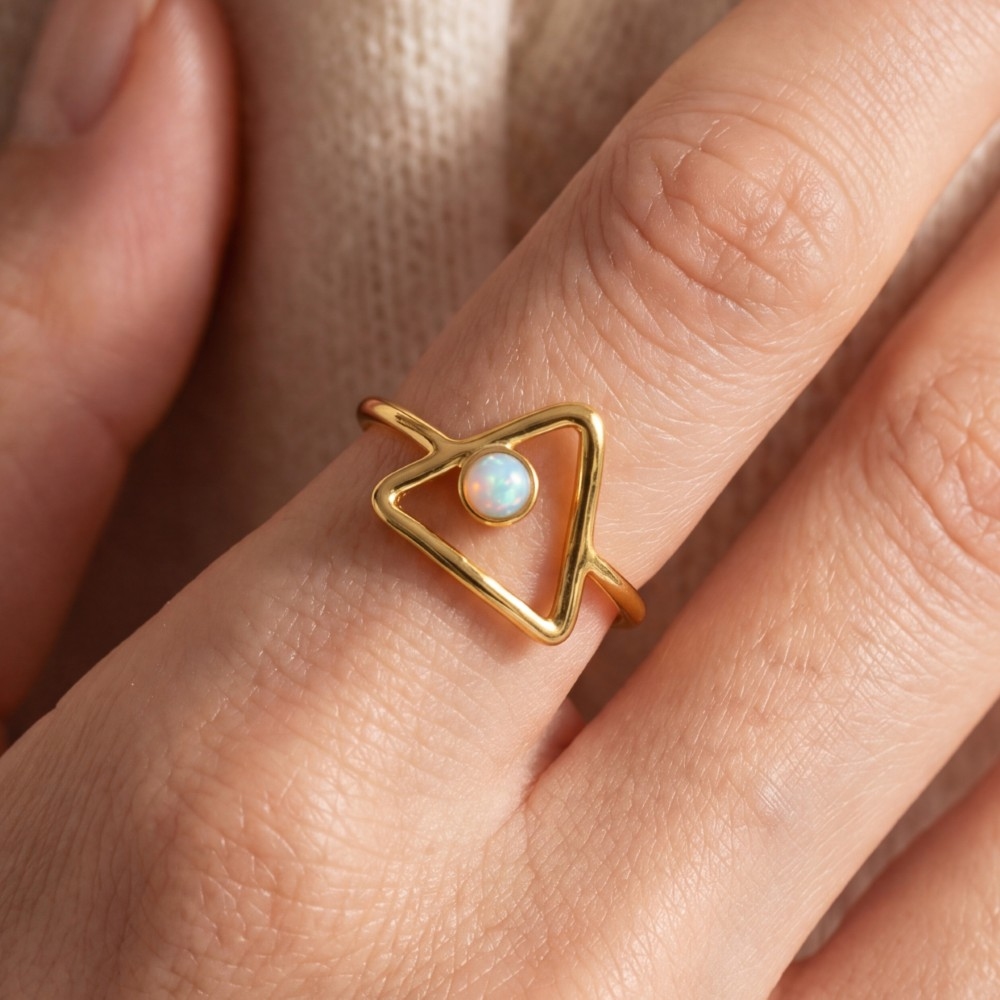 Gold Dipped Gold Dipped Triangle And Opal Open Band Ring