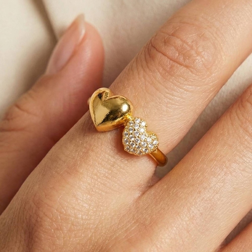 Gold Dipped Gold Dipped And Pave Heart Open Band Ring