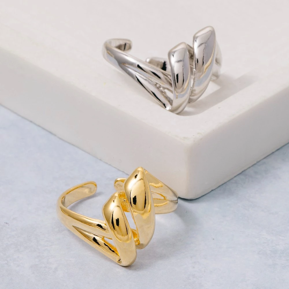 Gold Dipped Intricate Layered Open Metallic Band Ring