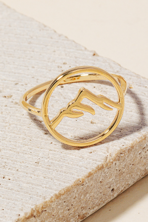 Metallic Mountain Scene Band Ring