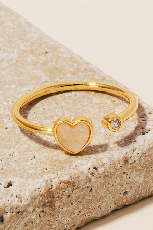 Gold Dipped Gold Dipped Gemstone Heart And Cz Stud Open Band Ring