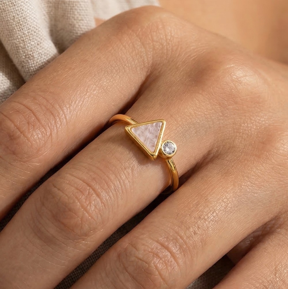 Gold Dipped Triangle And Cz Stud Open Band Ring