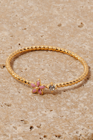 Mini Cz And Enamel Flower Rope Band Ring