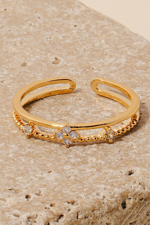 Cz Flower Mix Textured Layered Open Band Ring