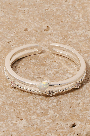 Opal Tear And Cz Stud Layered Open Band Ring
