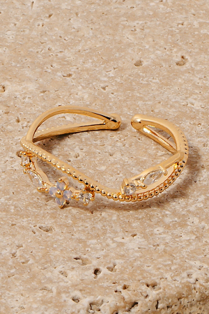 Cz Floral Wavy Open Band Ring
