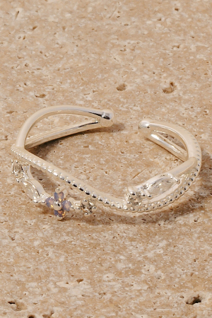 Cz Floral Wavy Open Band Ring