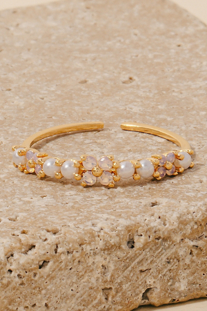 Cz And Pearl Row Studded Open Band Ring