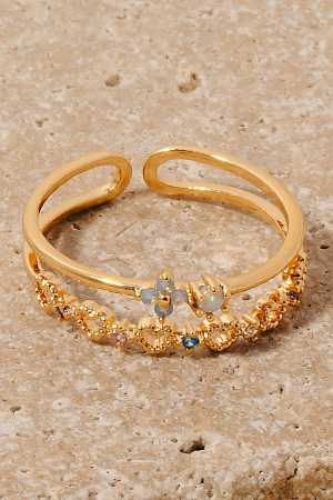 Cz And Hearts Station Layered Open Band Ring