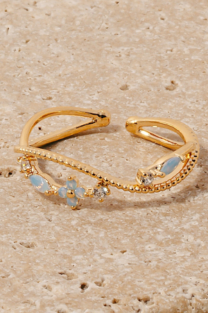 Cz Mini Flower Wavy Open Band Ring