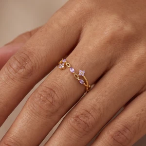 Cz Flower Vine Open Double Band Ring